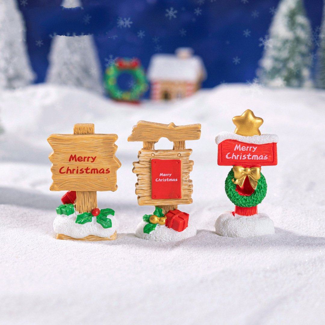 微景观创意圣诞节路牌指示牌 水晶球多肉花盆桌面装饰迷你小摆件