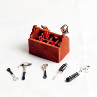 Dollhouse娃娃屋迷你木质工具箱做旧微缩食玩场景生活场景模型