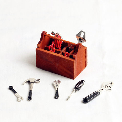 Dollhouse娃娃屋迷你木质工具箱做旧微缩食玩场景生活场景模型