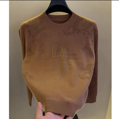 高档圆领提花烫钻针织毛衣男士秋冬时尚潮流保暖打底衫男装25030