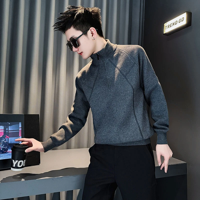 男士2025秋冬新款修身针织衫衣服男装半拉链设计感内搭打底衫线衣