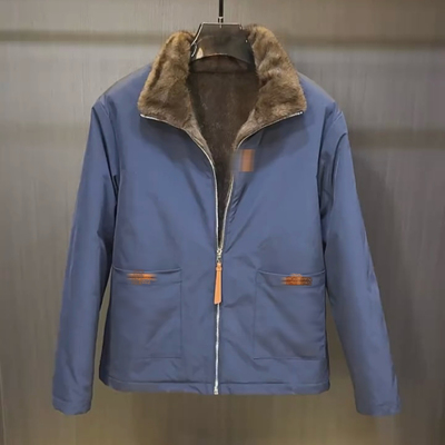 冬季保暖简约美式休闲复古加绒外套潮牌男士翻毛领冬装