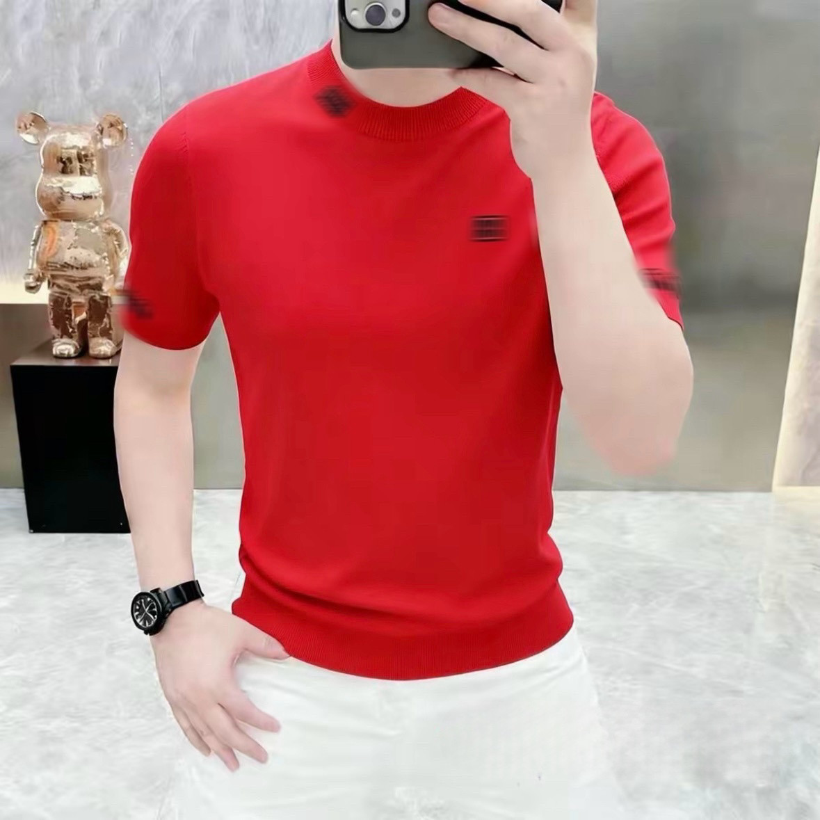 高档圆领冰麻针织短袖T恤男士春夏款潮流半袖打底衫体恤男装25387