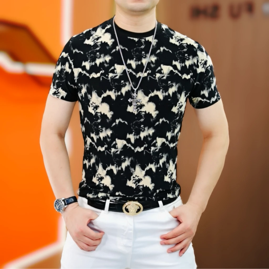 【严选】高品质夏季新款男士潮流时尚帅气修身冰丝个性衬衫短袖