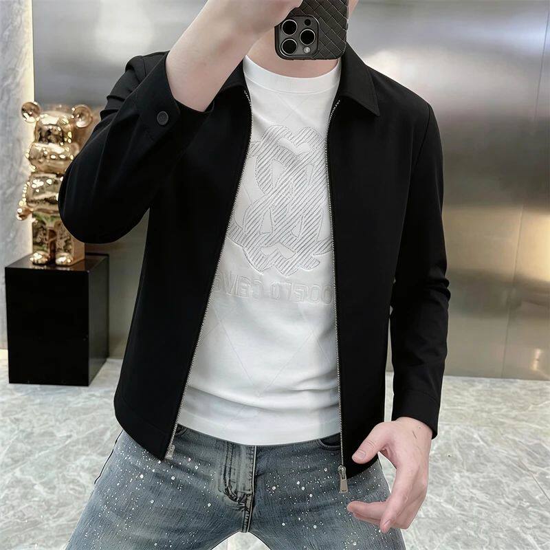 2026新款春秋男士外套翻领纯色轻奢高端男装商务修身行政夹克1091