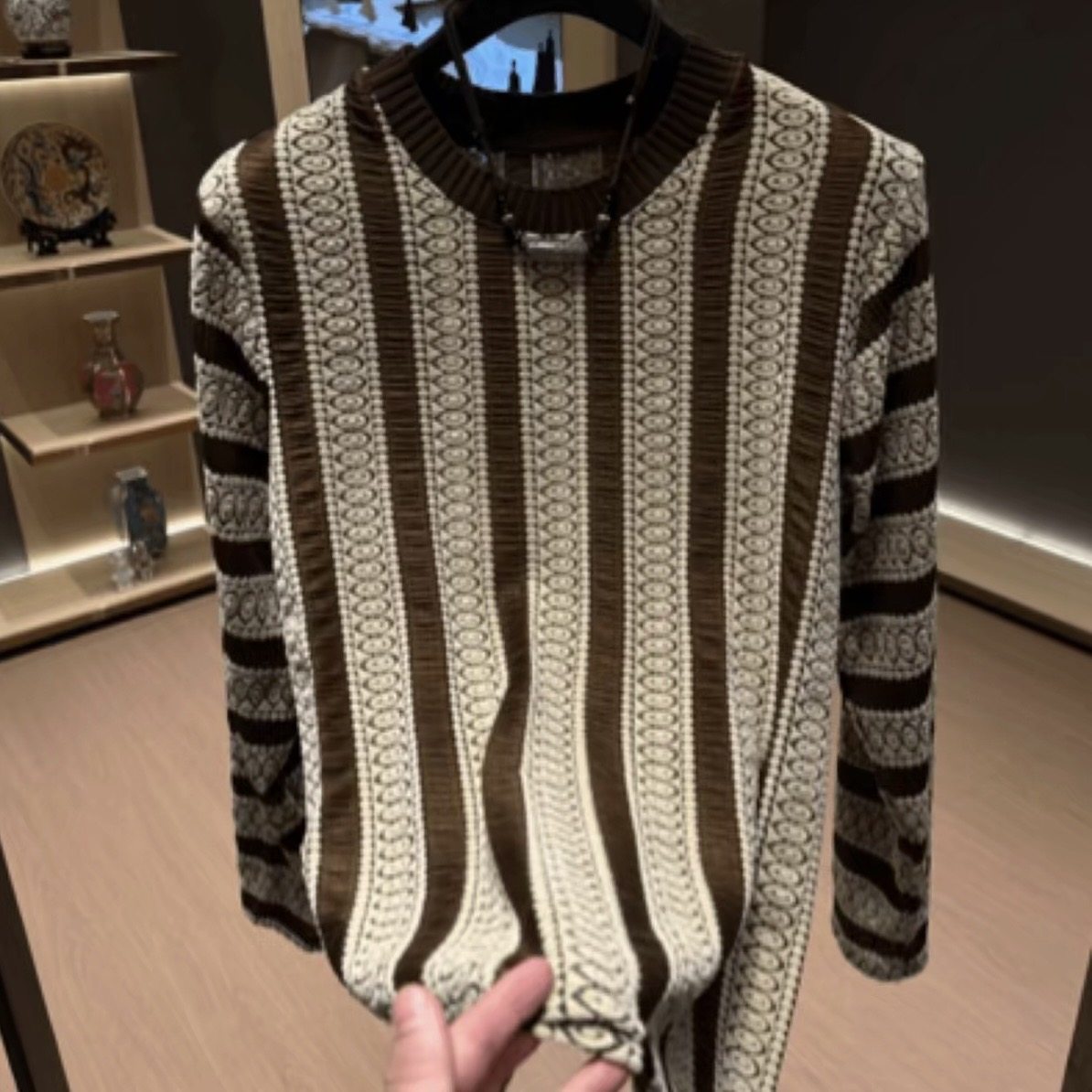 高档秋季个性条纹针织长袖T恤男士时尚百搭潮流打底体恤衫男装808