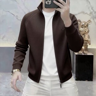 高档春季新款立领拉链针织开衫外套毛衣男士时尚百搭上衣男装2522