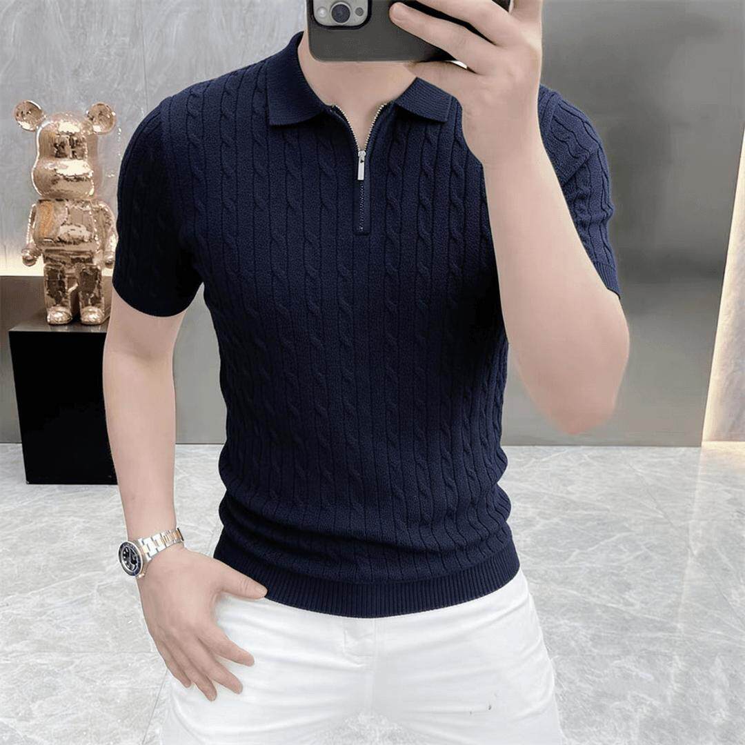 高档翻领半拉链针织短袖T恤Polo衫男士夏季时尚潮流半袖上衣26108