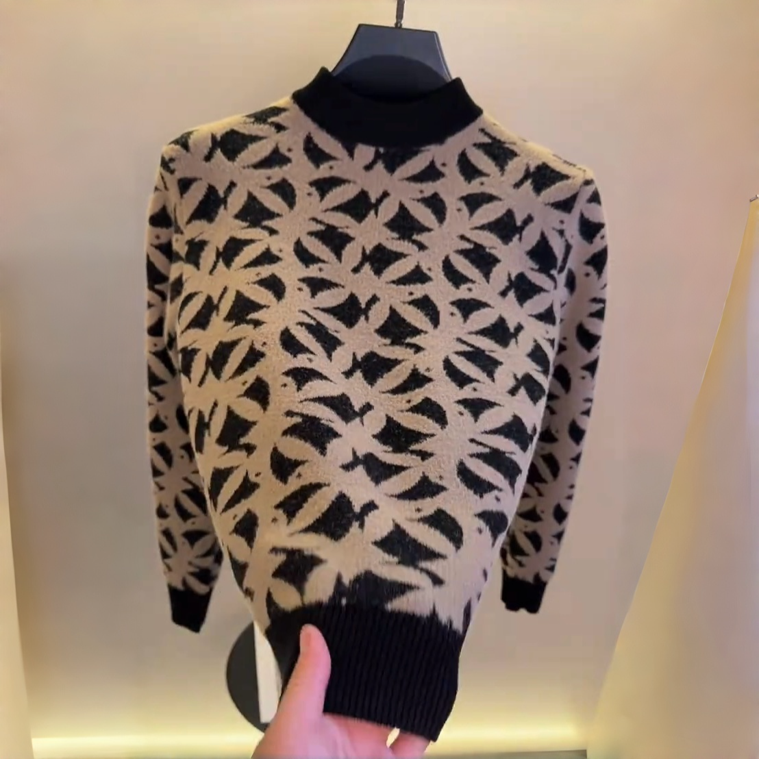 高档半高领提花针织毛衣男士冬季时尚百搭潮流保暖打底衫男装0831