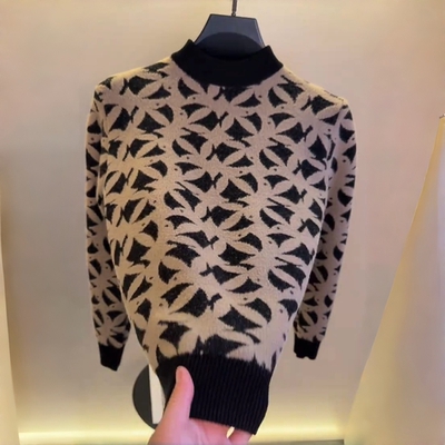 高档半高领提花针织毛衣男士冬季时尚百搭潮流保暖打底衫男装0831