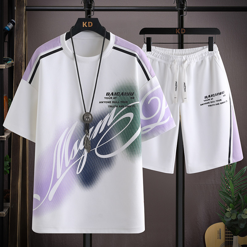 【夏季热卖】2026夏季新款男士大码休闲潮流简约时尚百搭运动套装