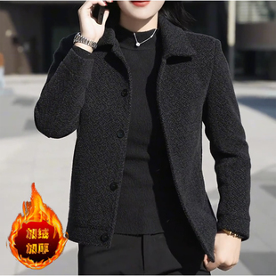 格子男士毛呢大衣短款潮流休闲加绒加厚呢子外套男中年秋冬季夹克