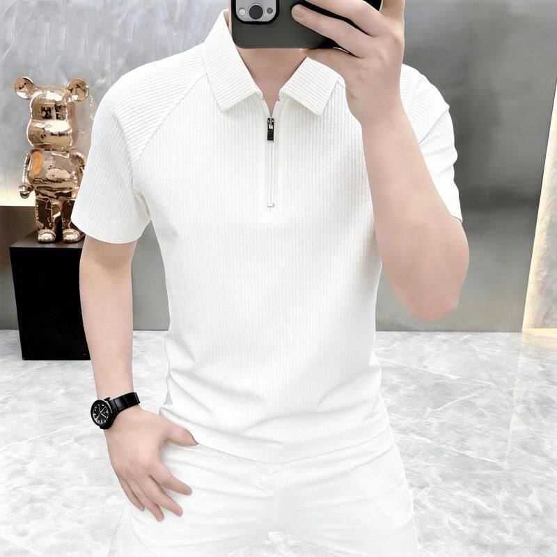 【高奢简约】2026夏季男士高级感半拉链短袖POLO衫翻领半袖T恤