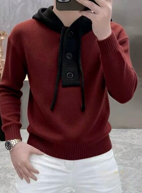 高档连帽套头针织衫毛衣男士秋冬款时尚保暖帽衫打底衫男装LO628