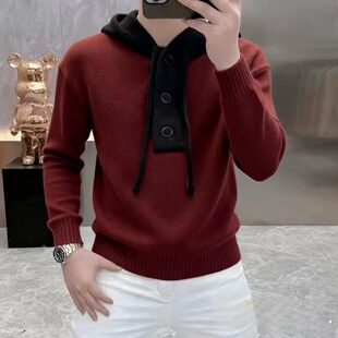高档连帽套头针织衫毛衣男士秋冬款时尚保暖帽衫打底衫男装LO628