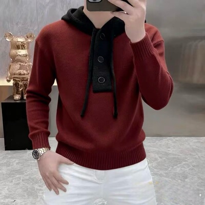 高档连帽套头针织衫毛衣男士秋冬款时尚保暖帽衫打底衫男装LO628
