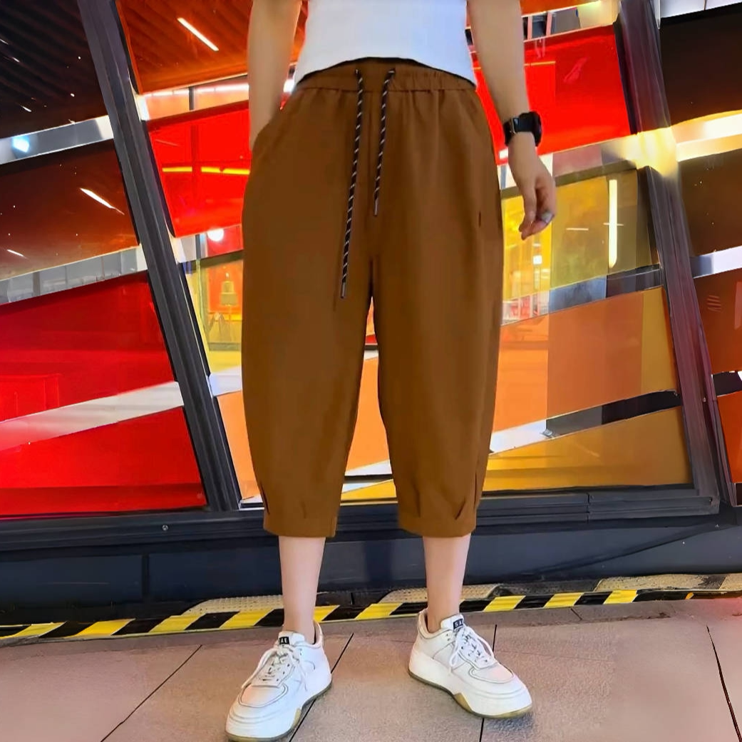 夏季冰丝凉感七分裤男潮流帅气宽松速干运动透气休闲裤中国风短裤