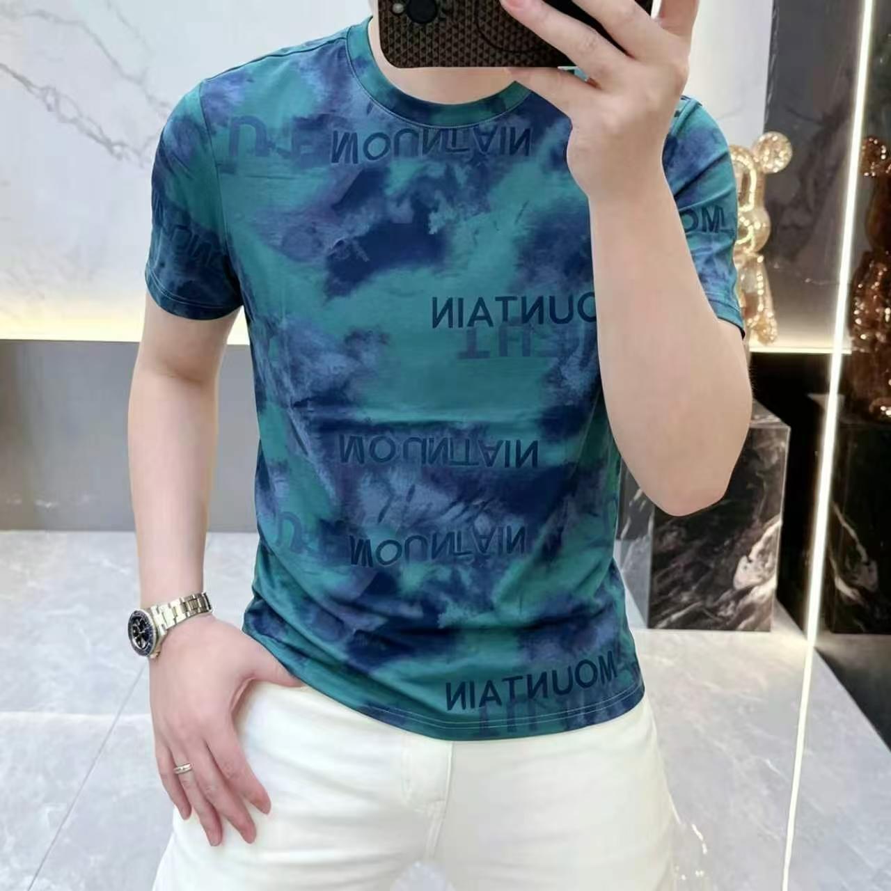 高档轻奢夏季新款男士百搭潮流帅气时尚休闲圆领印花短袖T恤上衣