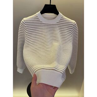 高档圆领条纹针织衫毛衣男士冬季新款时尚百搭保暖打底衫男装9512