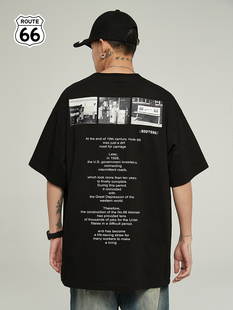 66号公路/ROUTE66春夏季T恤男新款美式重磅320G潮流字母印花短袖