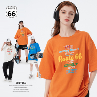 66号公路/ROUTE66美式潮牌T恤夏季新款情侣短袖宽松体恤男女同款