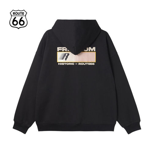 ROUTE66/66号公路复古印花开衫连帽秋季卫衣情侣装宽松休闲外套