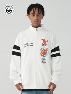 ROUTE66/outlets店 美式潮牌卫衣男女同款宽松重磅绒开衫夹克外套