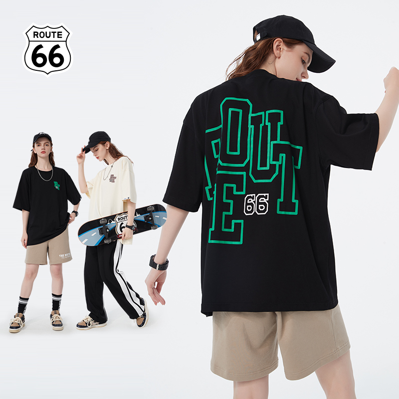 ROUTE66短袖嘻哈情侣款上衣印花