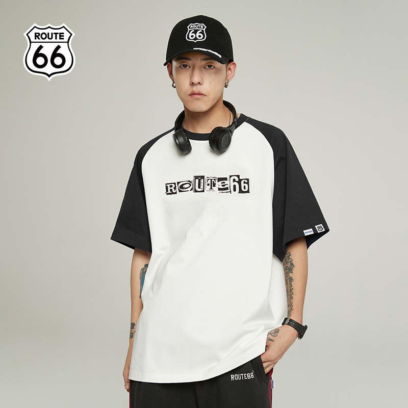 ROUTE66美式撞色拼接T恤