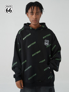 ROUTE66/outlets店 重磅字母印花连帽卫衣男女同款时尚潮流上衣服