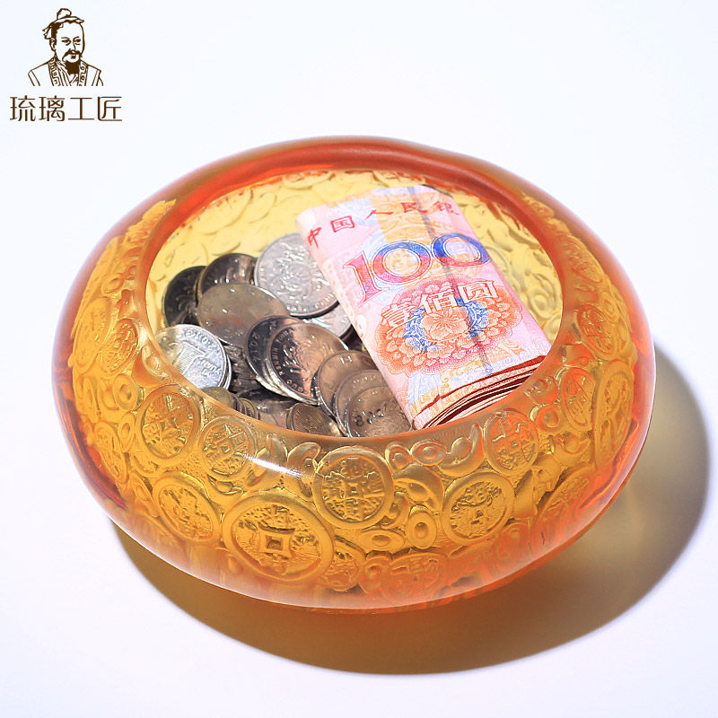 琉璃工艺礼品摆饰水晶聚宝盆摆件风水招财家用客厅钥匙托盘收纳玄