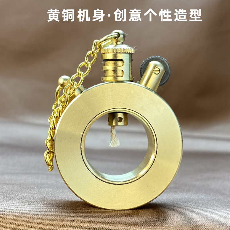 豫邦圆头海马黄铜透明油舱煤油打火机创意个性复古装饰品男士礼品