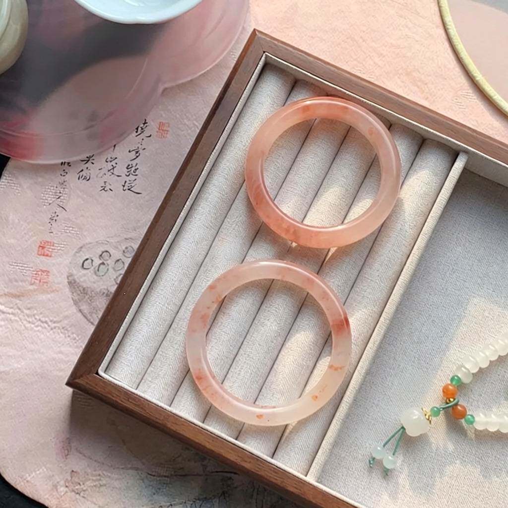 桃花酿手镯天然金丝玉细圆条