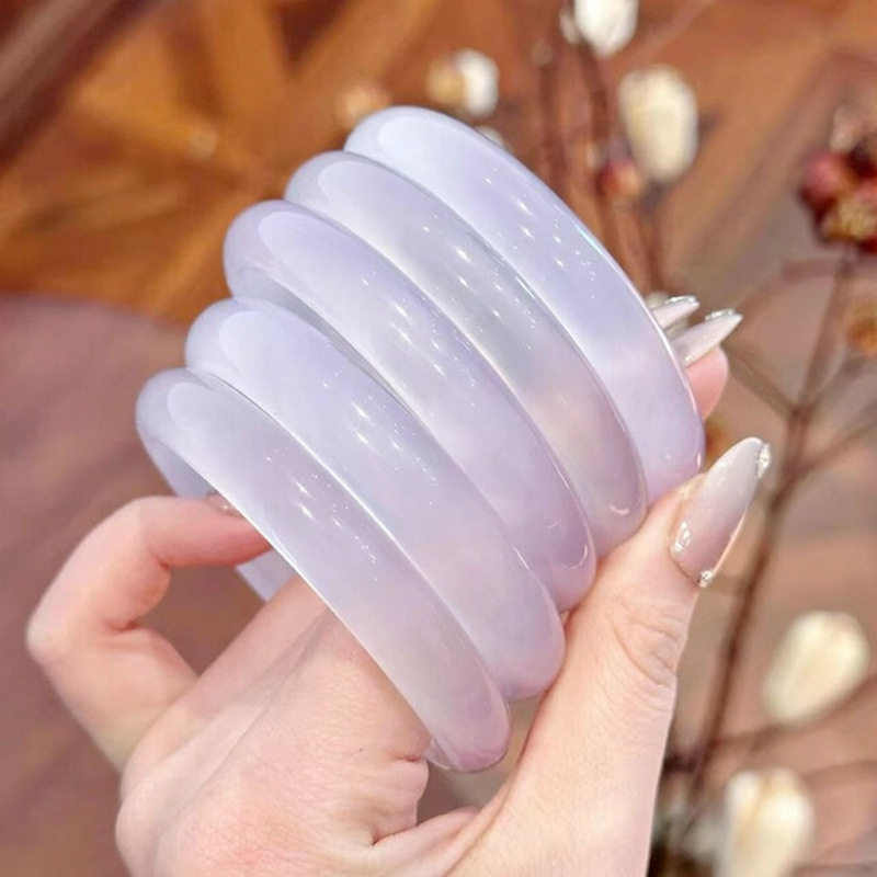 纯天然紫罗兰玉髓手镯冰种玛瑙