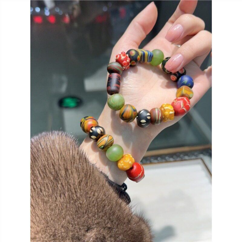 藏巴拉琉璃多宝手链 藏族人随身携带的信物 女款手工老琉璃饰品