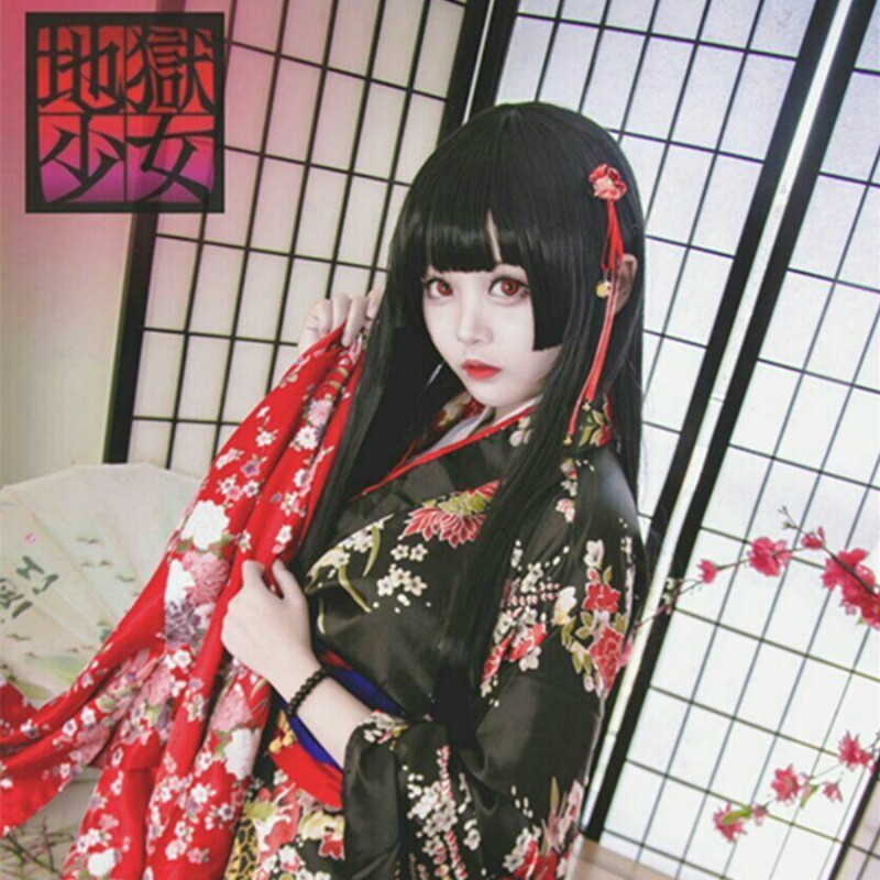动漫假发女地狱少女阎魔爱cosplay姬发式三刀齐刘海假毛新款