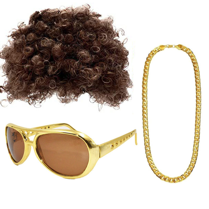 70年代派对万圣节道具角色扮演猫王卷发舞会眼镜仿真假发拍照道具