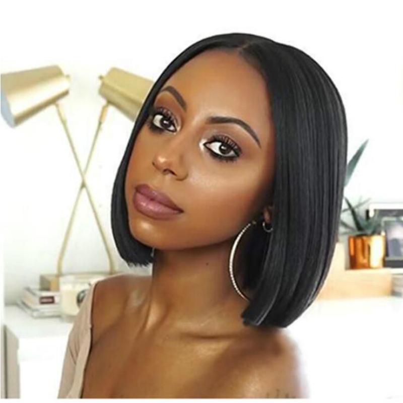 电商欧美假发女黑色短发wigs中分