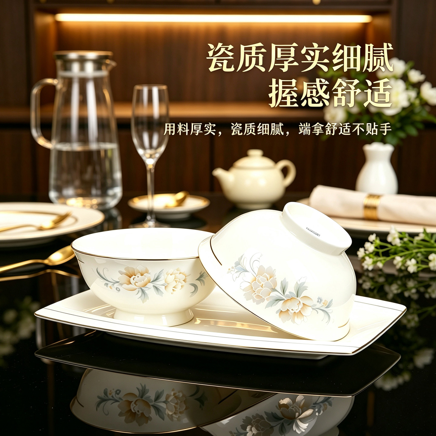 景德镇陶瓷釉下彩轻奢家用饭碗图片