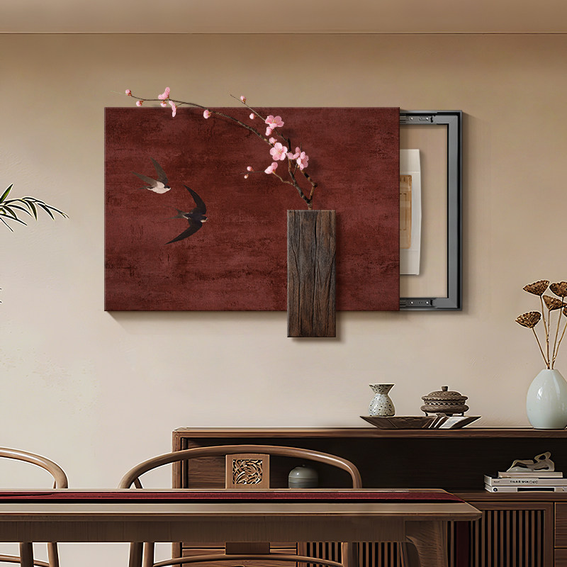 宋代美学喜上眉梢电表箱装饰画横版餐厅电闸箱挂画遮挡弱电箱壁画