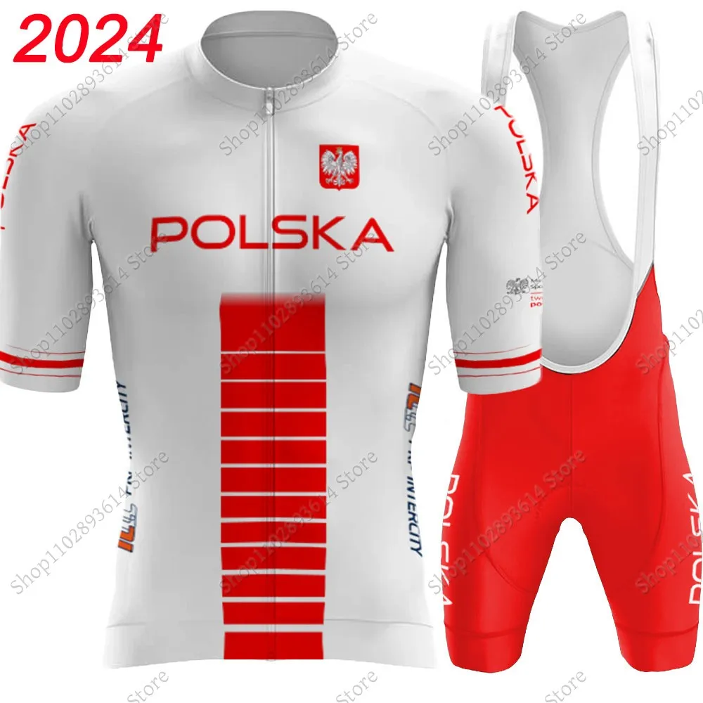 2024 Polska Cycling Jersey Set Mens Poland Short Sleeve Red