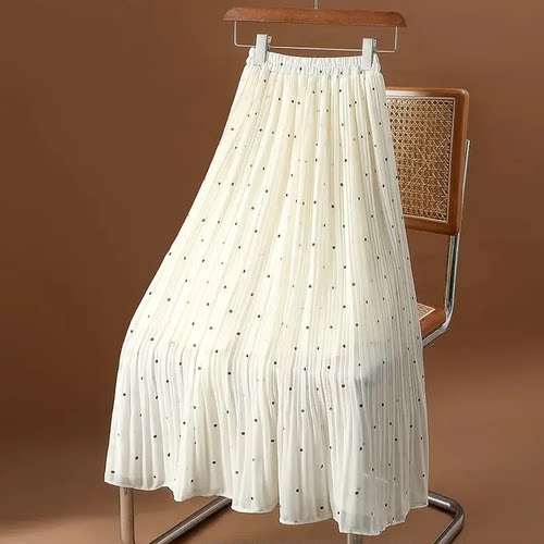 Fresh Dotted Chiffon Skirt Women's High-Waisted A- Line Holl