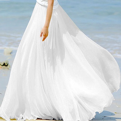 Fashion Women Chiffon Long Skirts High Waist Floor Length Ru