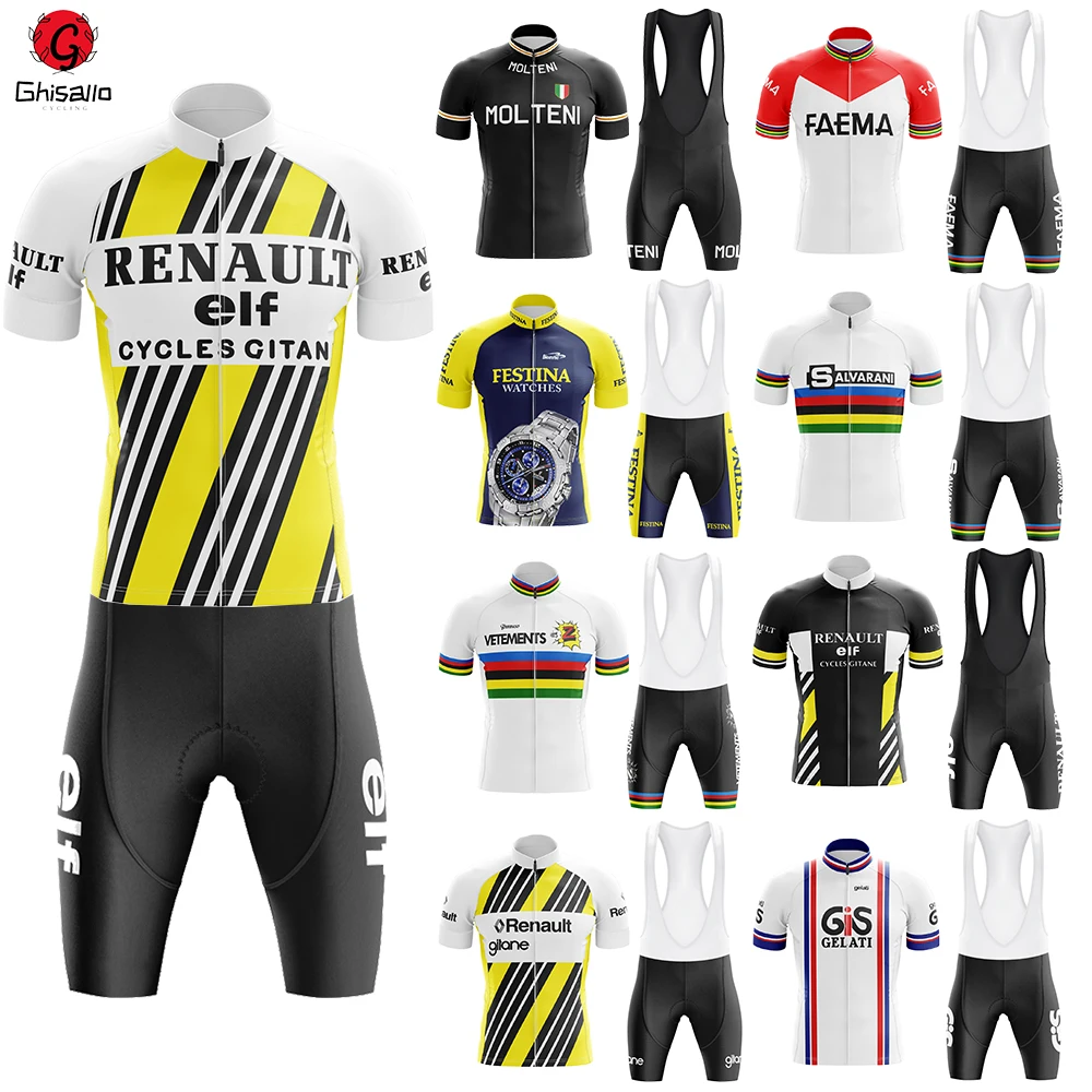 Retro Cycling Jersey Set for Men, Bicycle Suit, Summer Sleev