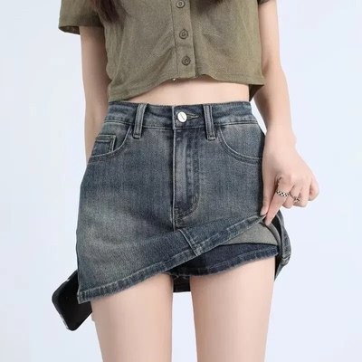 Retro Spicy Girl Denim Mini Skirt Women's Summer High Waist