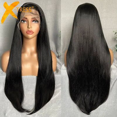 X-TRESS Long Straight Layered Wigs 13X4 Lace Frontal Free Pa