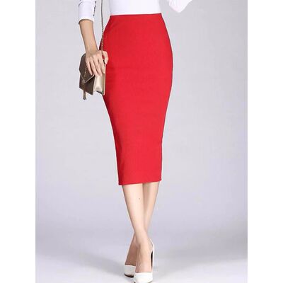 Autumn Winter Bodycon Skirt Women Stretchable Split Skirt Mi