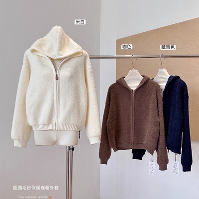 韩系奶呼呼摇粒绒连帽软糯短外套