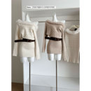 毛毛拼接麻花露肩针织连衣裙女春季 秋冬松弛感收腰打底毛衣包臂裙