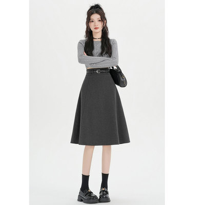 【现货秒发】灰色毛呢半身裙秋冬